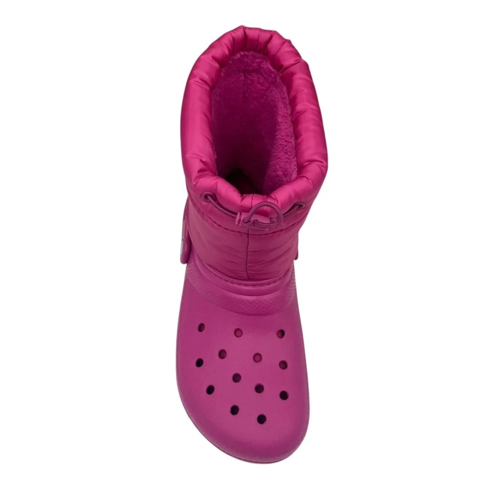 Crocs Classic Youth Girls Lined‎ Neo Puff Boots Size 5 (J5) Fuchsia Faux Fur
